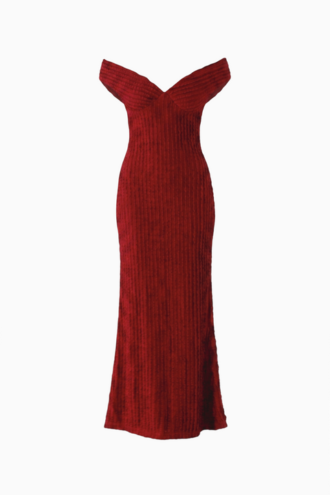 Red Deep-V Maxi Dress