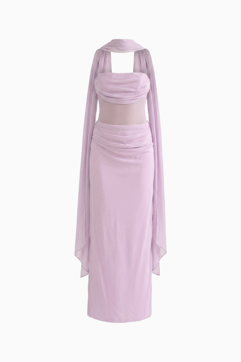 Lavender Ruched Slip Maxi Dress