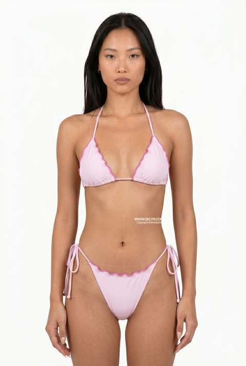 Baby Pink Lettuce Edge String Bikini