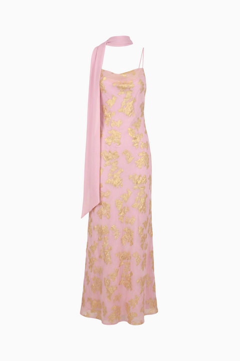 Blush Cowl-Neck Maxi Dress