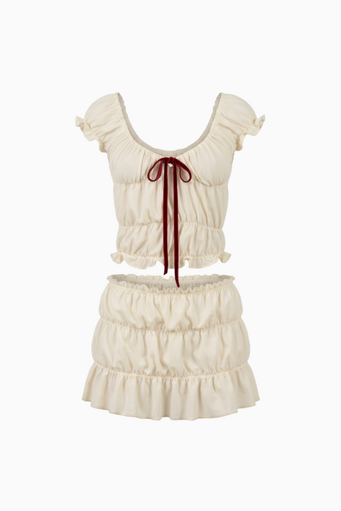 Cream Ruffled Tie-Front Co-ord Set