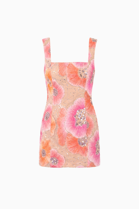 Pink Floral Sequin Slip Mini Dress