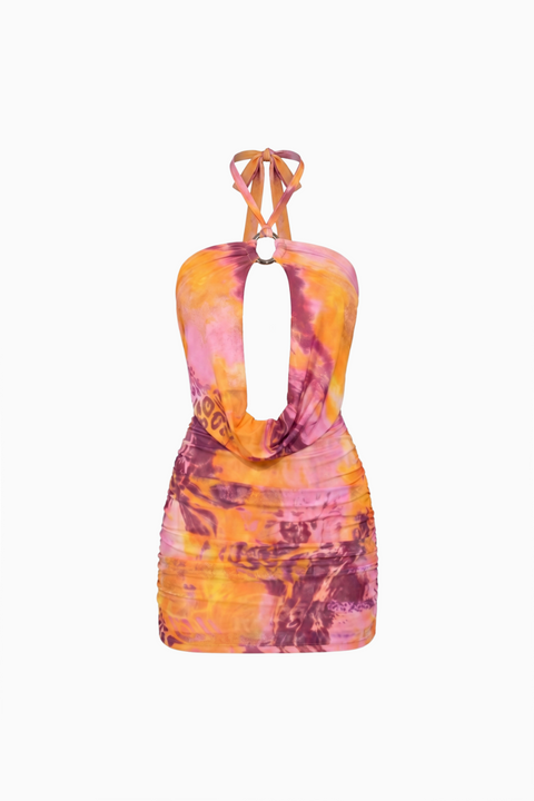 O-Ring Detail Ruched Mini Dress