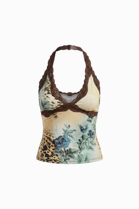 Dark Leopard Print Halter Top