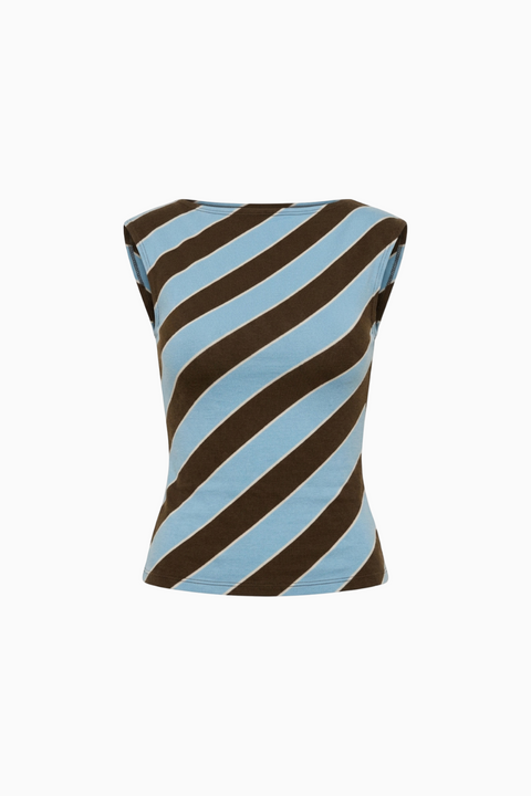 Teal & Black Diagonal Stripe Top