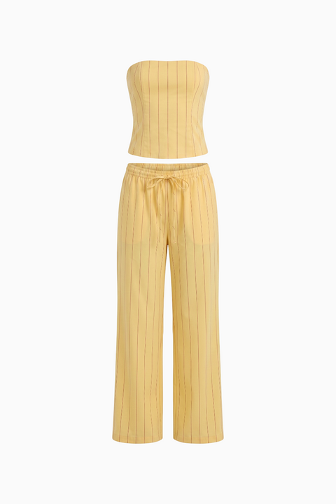 Striped Strapless Corset and Wide-Leg Trouser Set