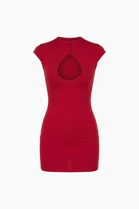 Cutout Neckline Cap Sleeve Mini Dress