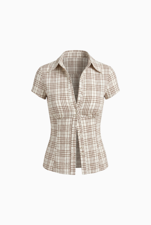 Structured Plaid Button-Front Top