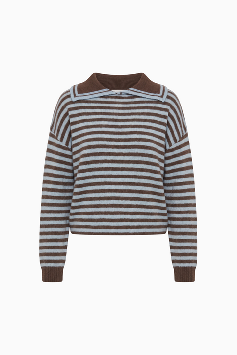 Brown and Blue Striped Collar Knit Sweater