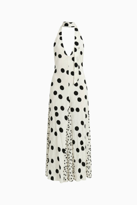 White Polka Dot Halter Maxi Dress