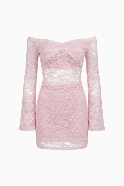 Blush Lace Long Sleeve Cutout Mini Dress