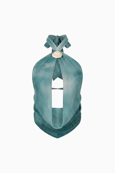 Teal Cowl-Neck Draped Top