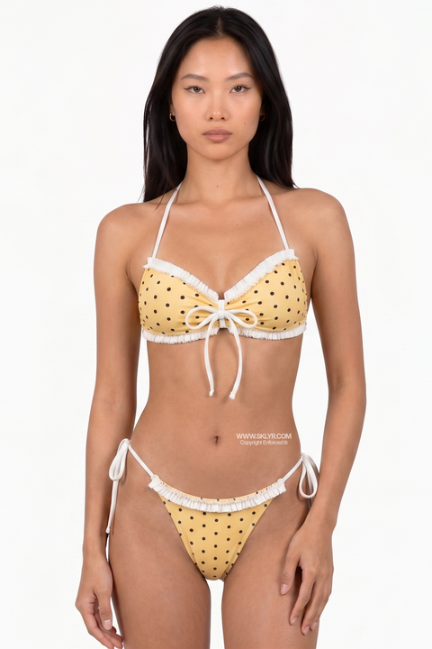 Yellow Polka Dot Ruffled Tie-Side Bikini