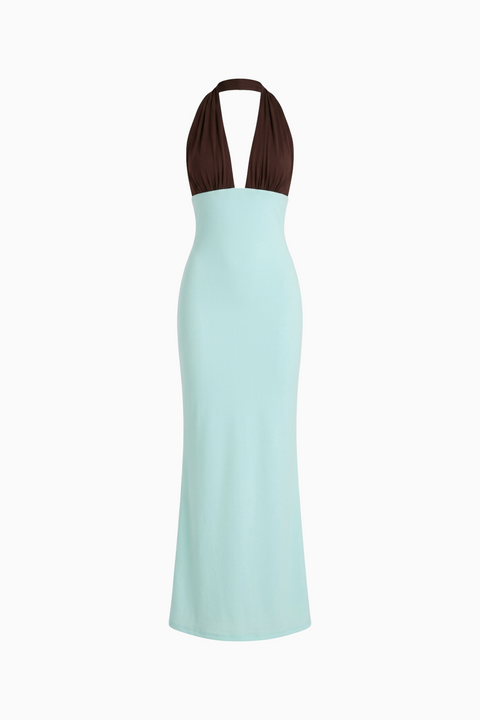 Two-Tone Halter Neck Maxi Dress