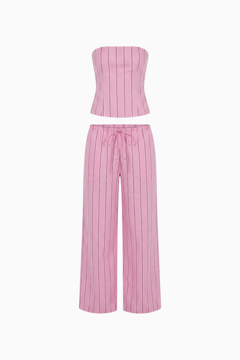 Striped Strapless Corset and Wide-Leg Trouser Set