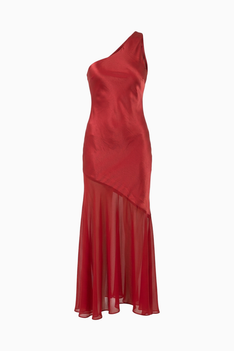 Vivid Red Fitted Satin Maxi Dress
