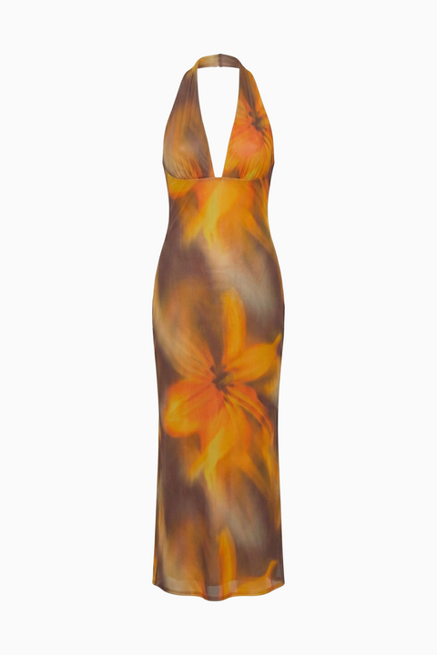 Orange Floral Flowing Maxi Dress
