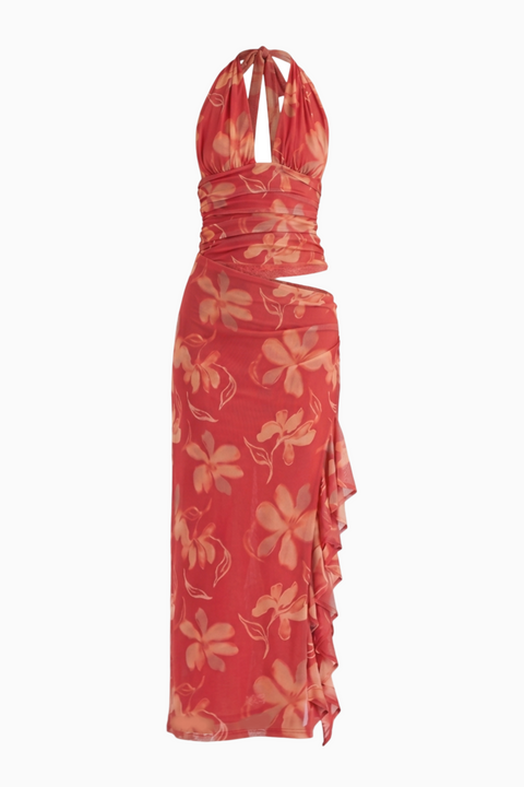 Red Floral Print Two-Piece Set