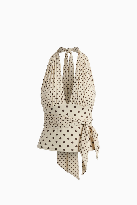 Halter Cream Polka Dot Top