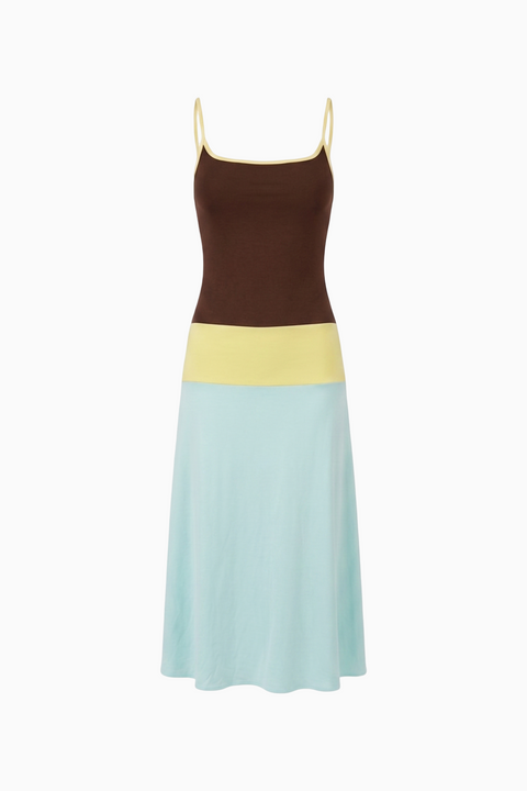 Color-Block Tricolor Strappy Midi Dress