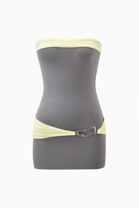 Grey and Yellow Contrast Trim Tube Mini Dress