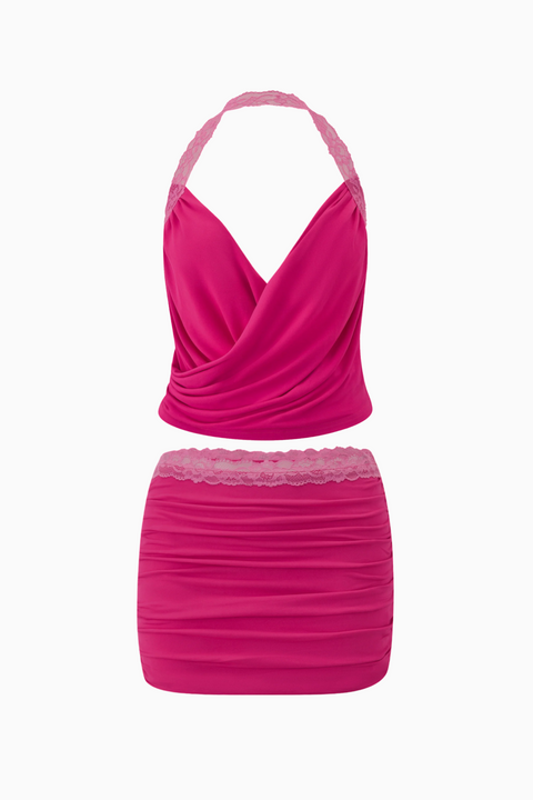 Fuchsia Ruched Halter & Mini Set