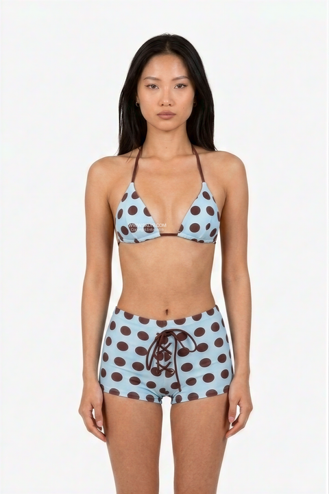 Retro Blue & Chocolate Dotted Two-Piece Swimsuit