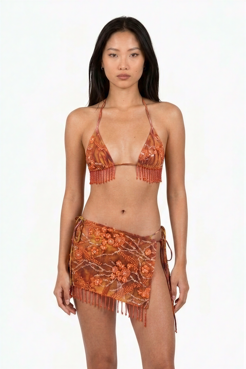 Sunset Ember Beaded Swim 3-Piece Set