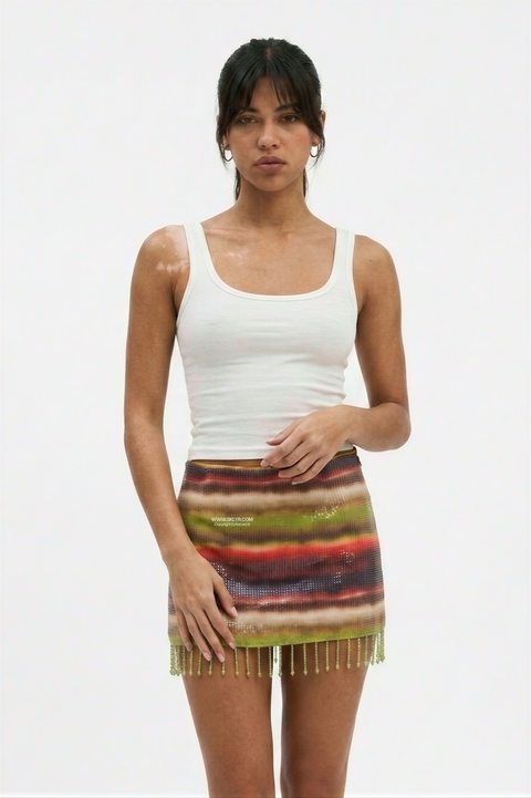 Printed Micro-Sequin Mini Skirt