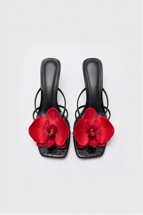 Black Croc Red Orchid Strappy Heeled Sandals
