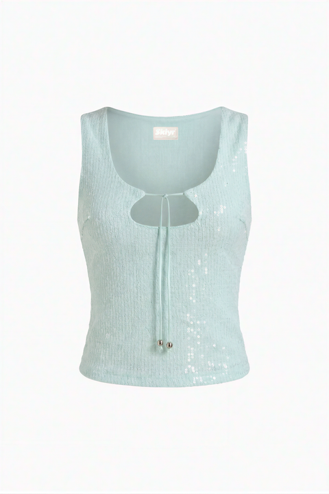 Light Blue Sequin Keyhole Tank Top