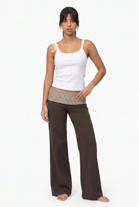 Striped Contrast Waist Wide-Leg Lounge Pants