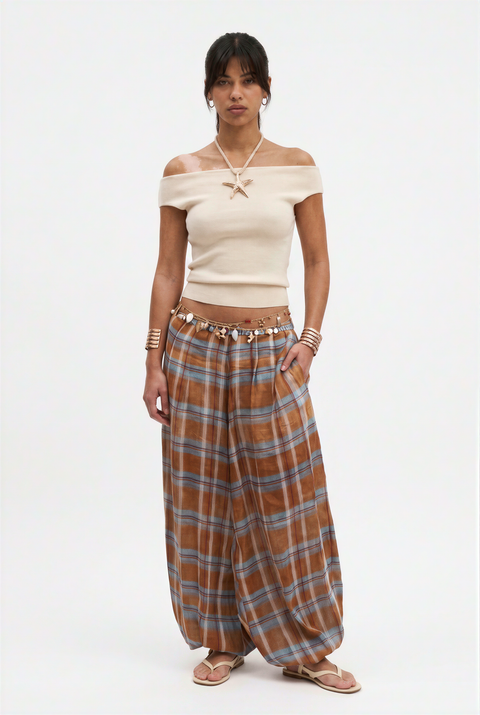 Plaid Wide-Leg Relaxed Pants