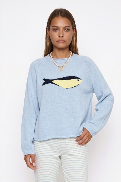 Playful Fish Intarsia Cashmere-Blend Sweater
