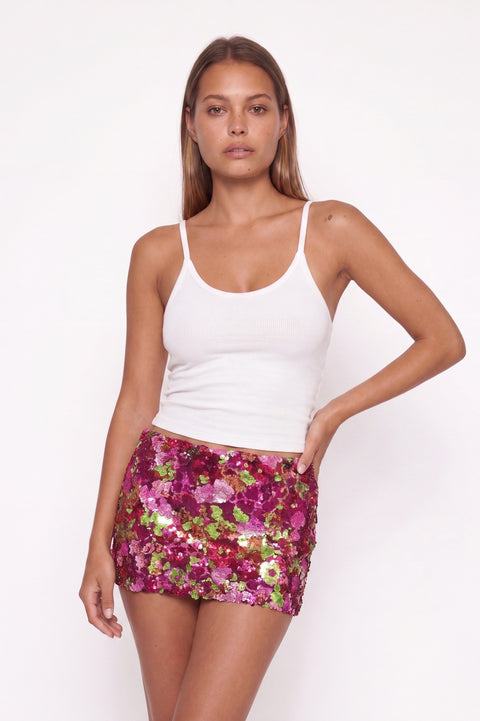 Abstract Print Sequin Micro Skirt