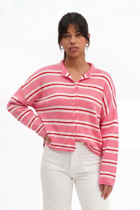 Oversized Striped Knit Cardigan