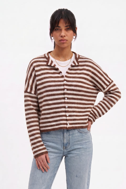 Brown Striped Knit Cardigan