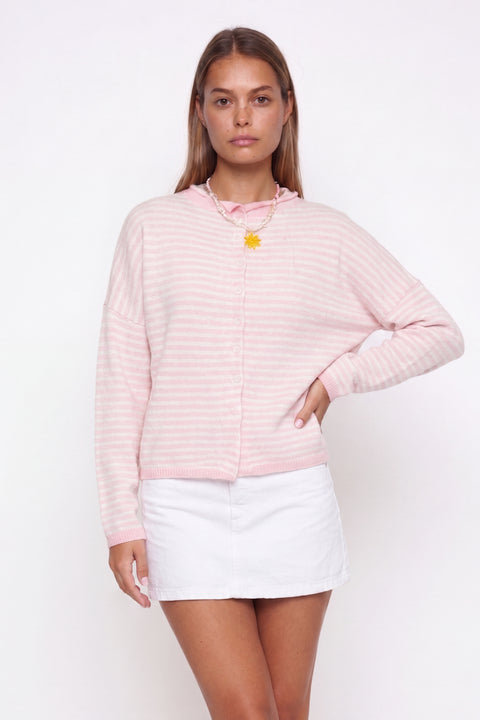 Pink Striped Knit Button-Front Cardigan
