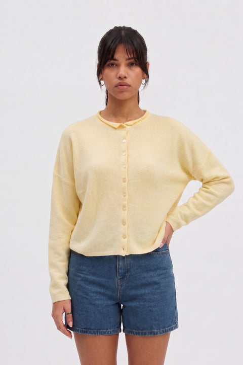 Soft Pink Button-Up Knit Cardigan