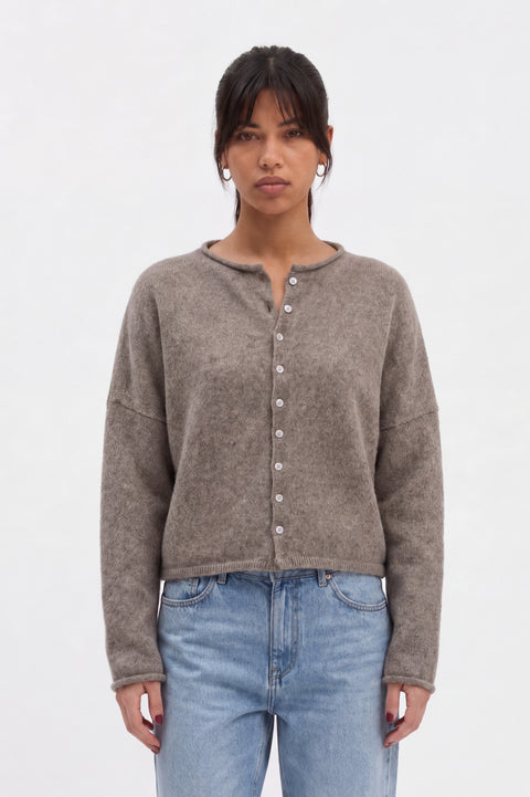 Soft Pink Button-Up Knit Cardigan
