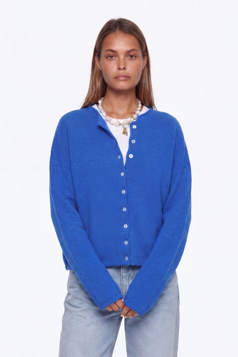 Soft Pink Button-Up Knit Cardigan
