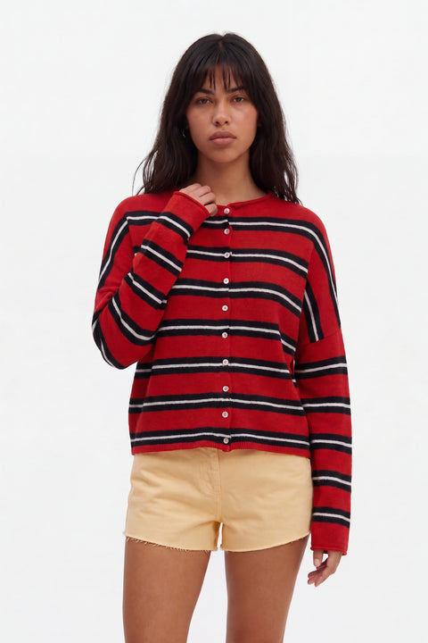 Relaxed Striped Cashmere-Blend Cardigan