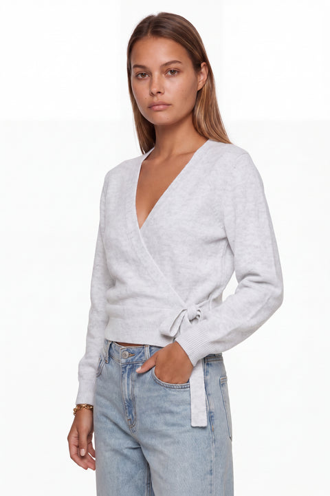 Heather Grey V-Neck Knit Wrap Sweater