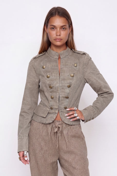 Fitted Washed Cotton Military-Style Jacket