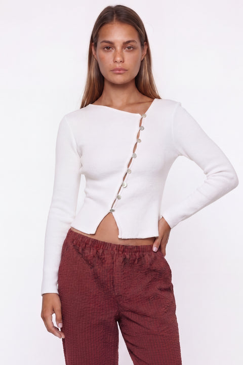 Asymmetric Button-Front Long Sleeve Top