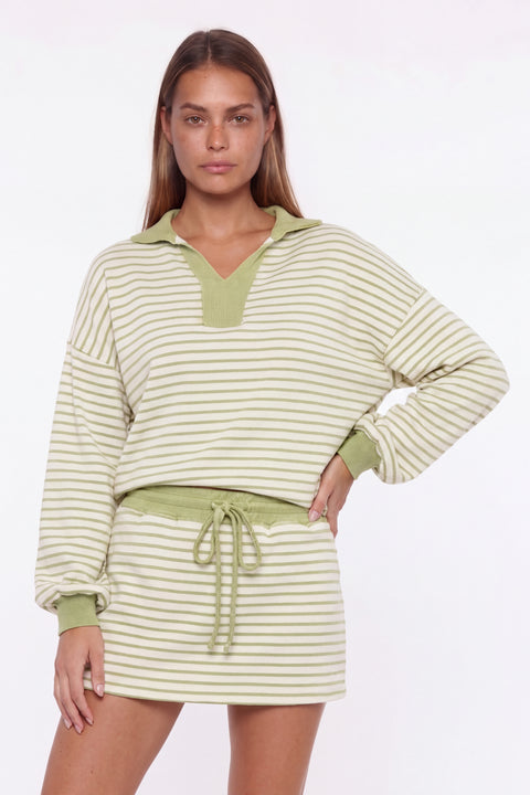 Striped Polo Sweatshirt and Mini Skirt Set