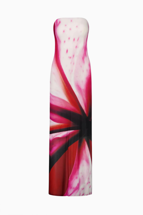 Floral Print Strapless Maxi Dress