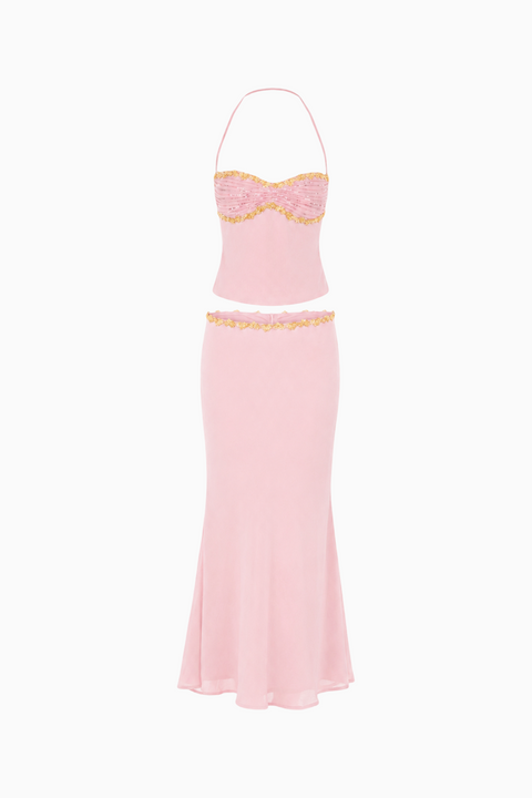 Embellished Trim Halter Neck Bustier Top