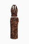 Leopard Print Sheer Mesh Halter Two-Piece Set