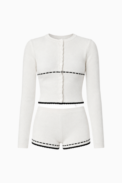 Contrast Trim Cardigan and Shorts Set